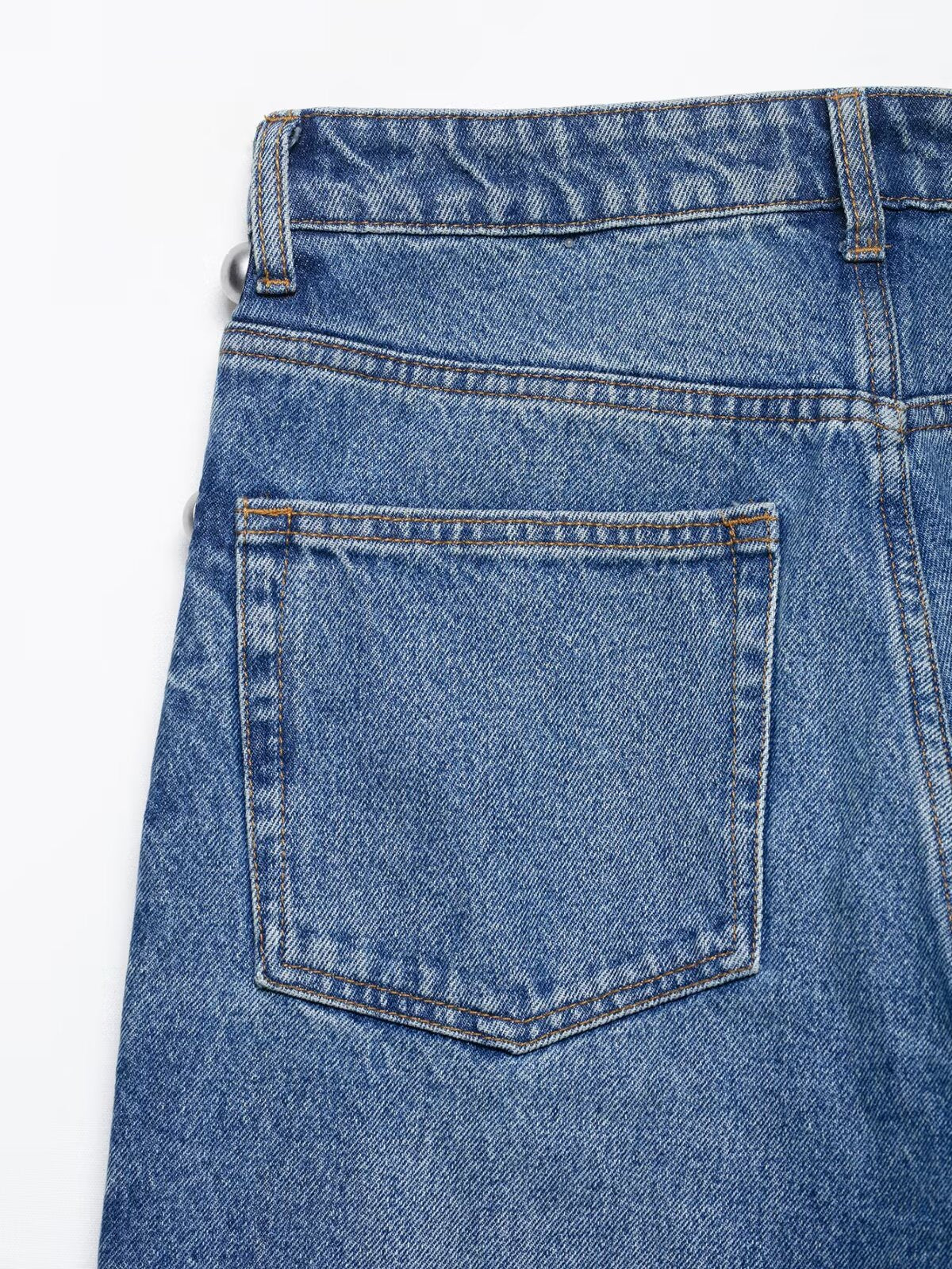 Pearl Trim High Waist Denim Pants