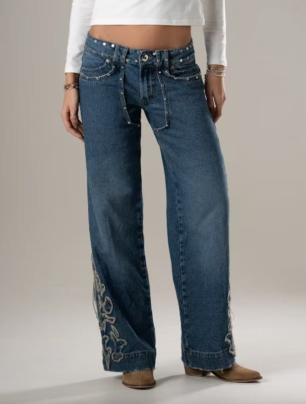 Low Waist Embroidered Denim