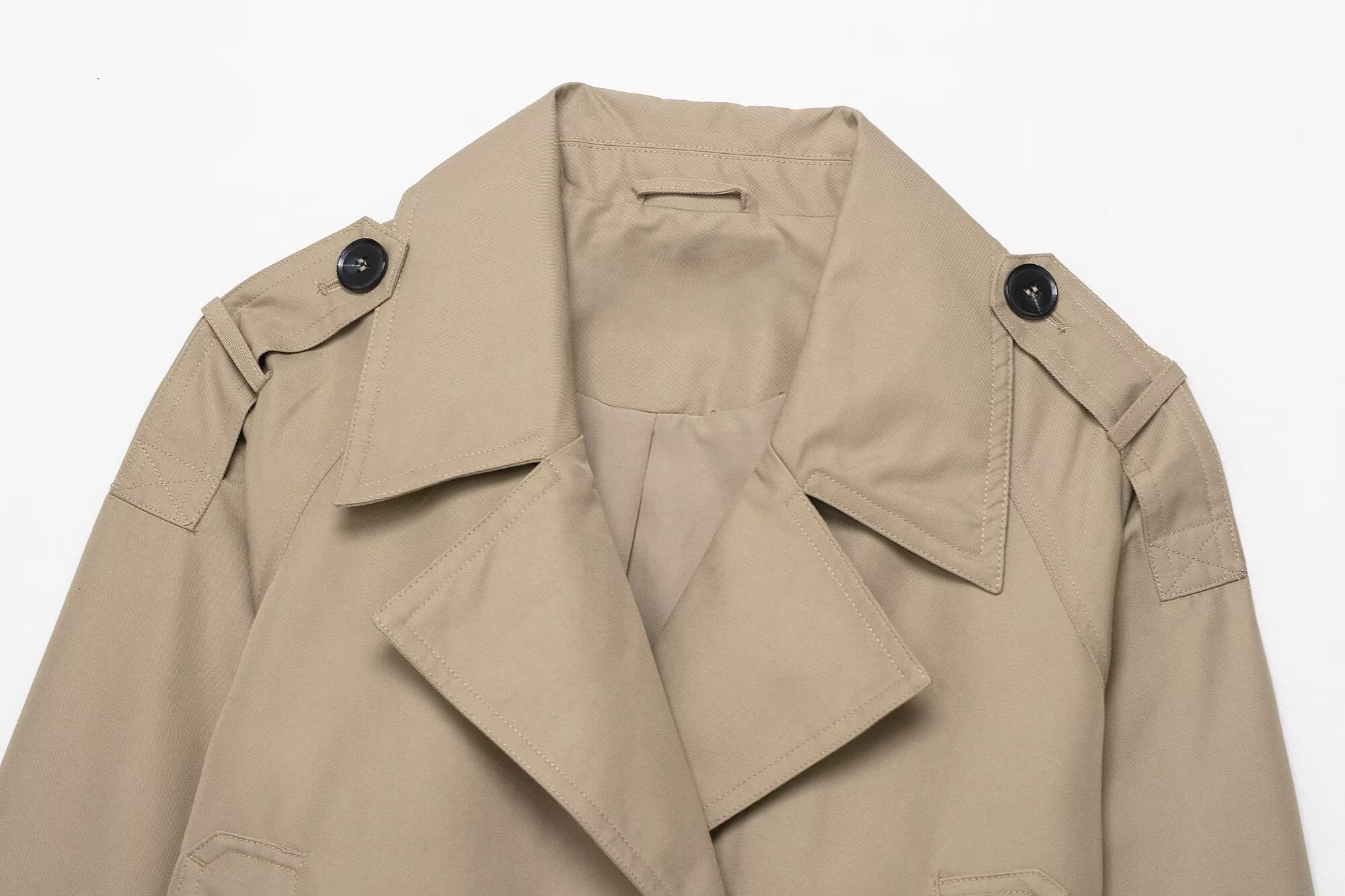 Cropped double breasted trench coat