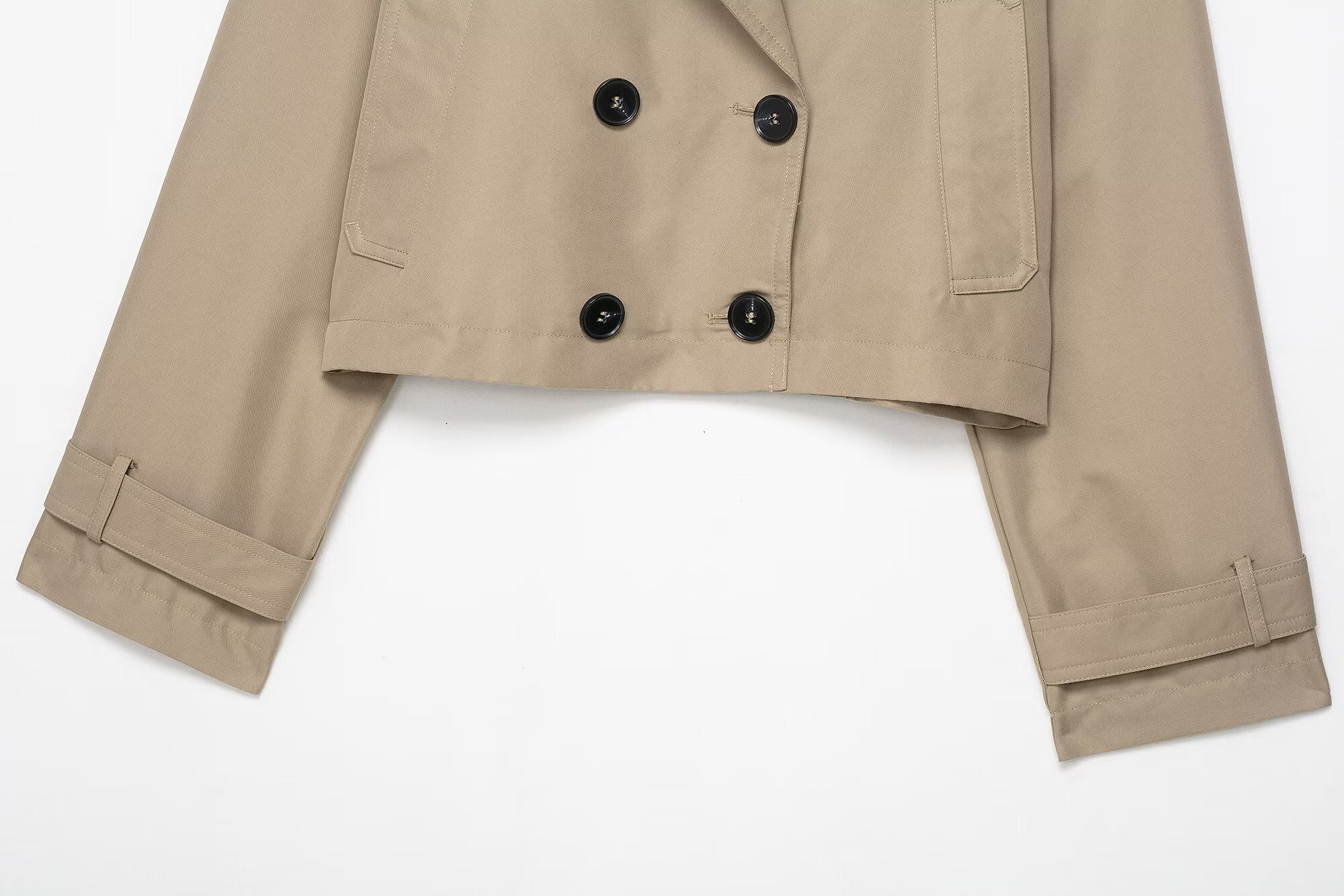 Cropped double breasted trench coat