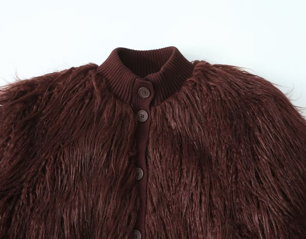 Faux Fur Effect Knitted Coat