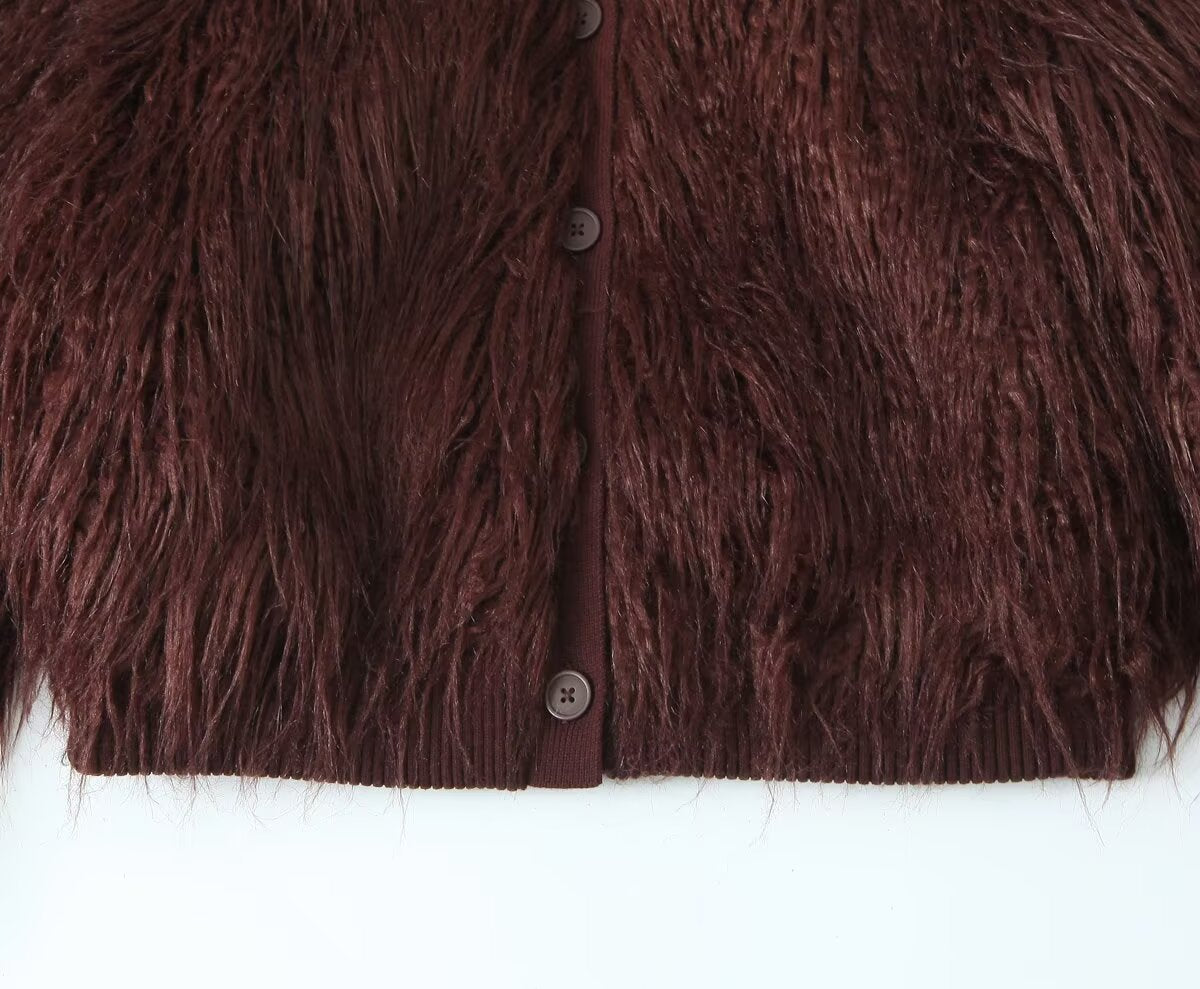 Faux Fur Effect Knitted Coat