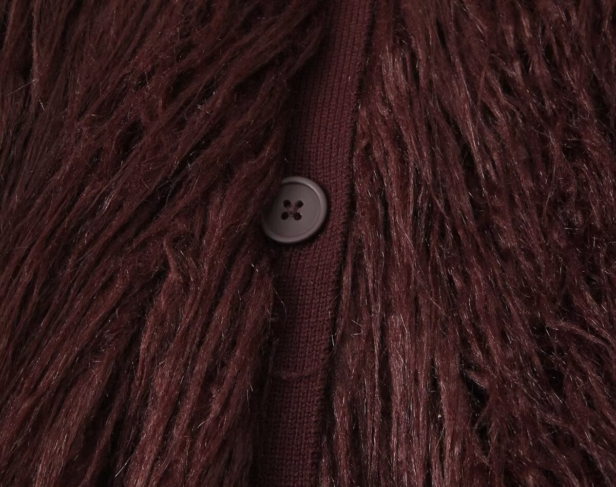 Faux Fur Effect Knitted Coat
