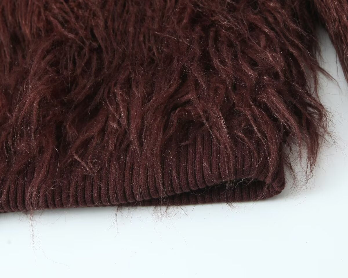Faux Fur Effect Knitted Coat