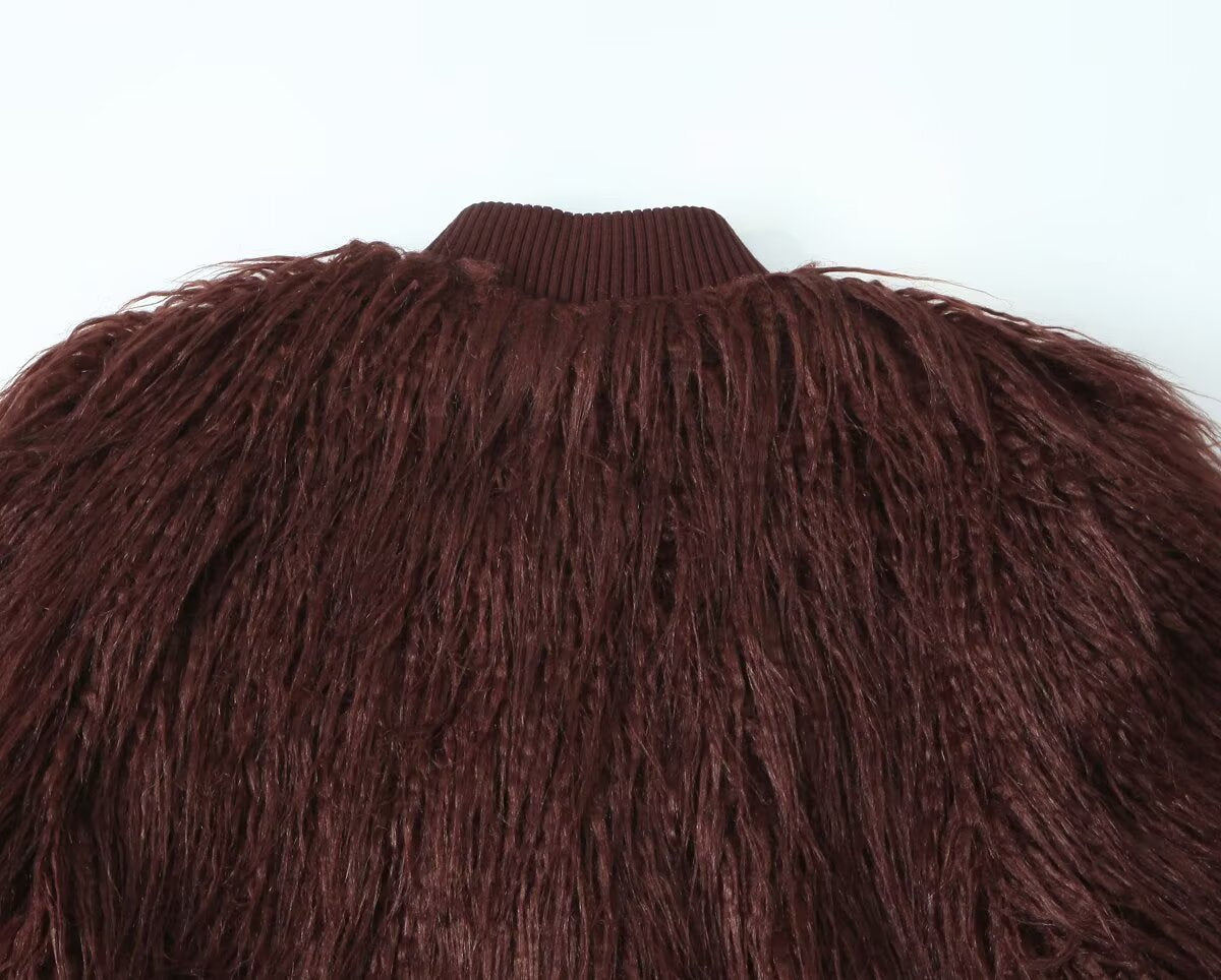 Faux Fur Effect Knitted Coat