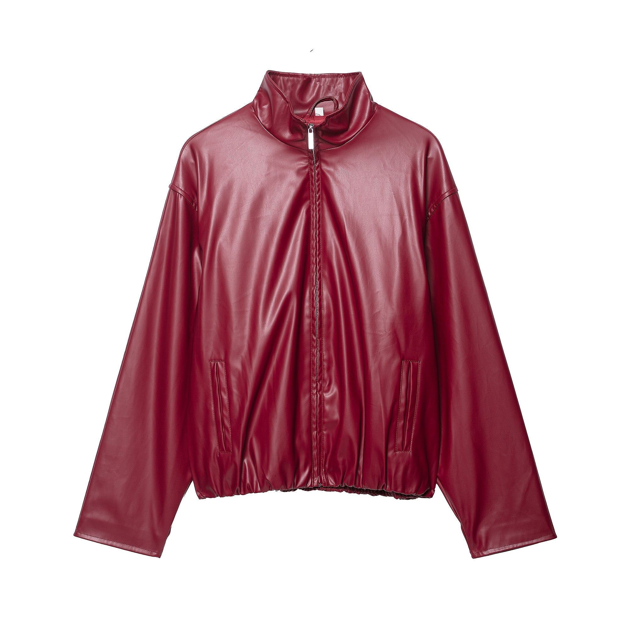 Stand Collar Faux Leather Jacket