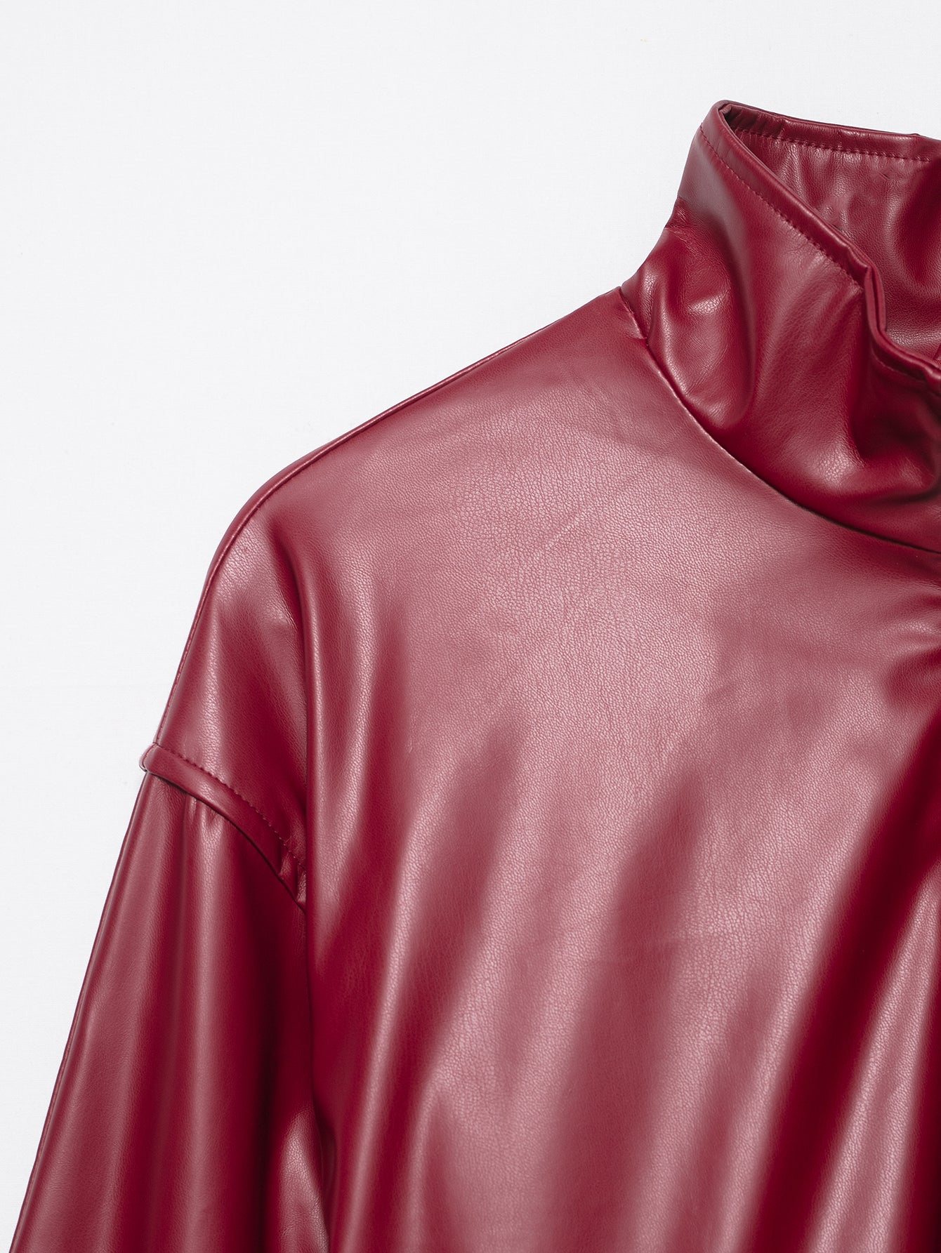 Stand Collar Faux Leather Jacket