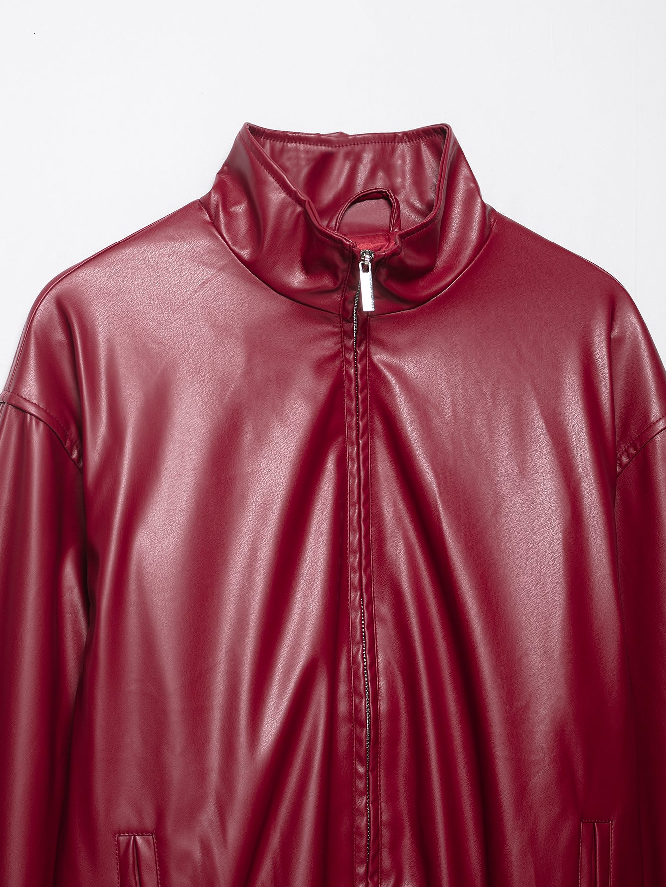 Stand Collar Faux Leather Jacket