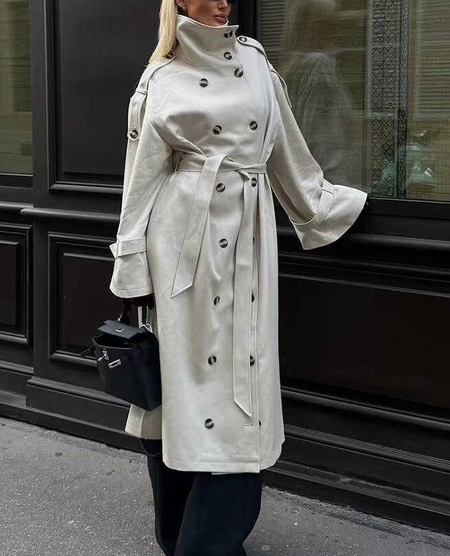Double Breasted Long Trench Coat