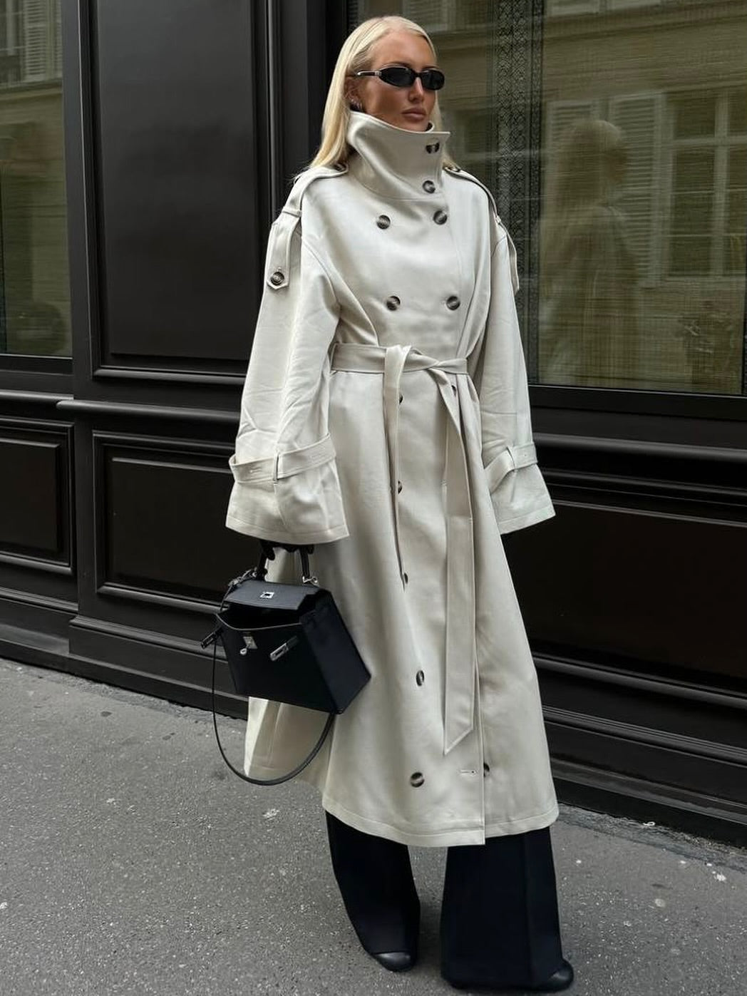 Double Breasted Long Trench Coat