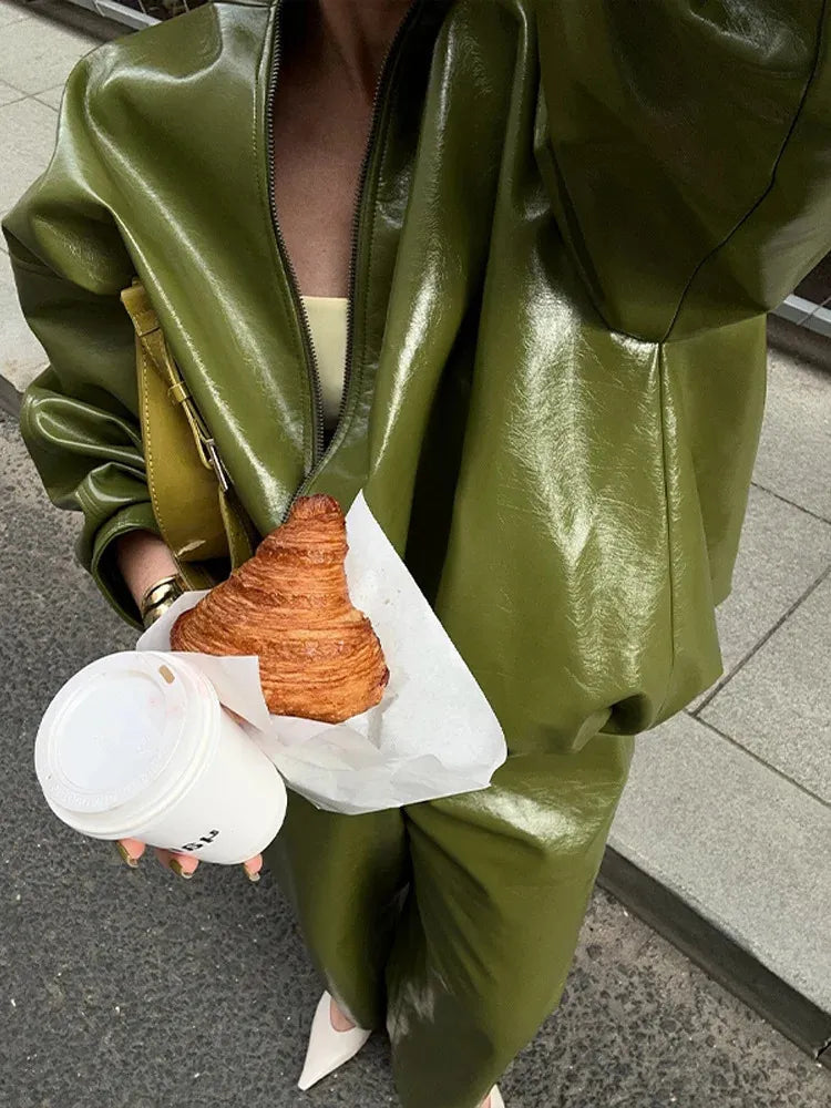 Stand Collar Faux Leather Jacket