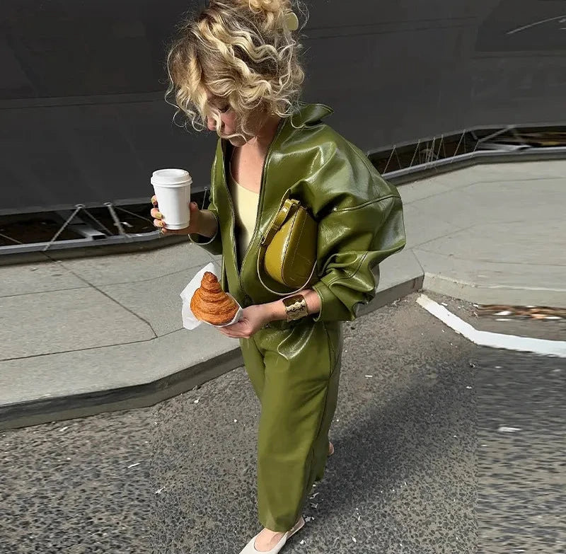 Stand Collar Faux Leather Jacket