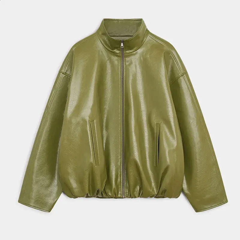 Stand Collar Faux Leather Jacket