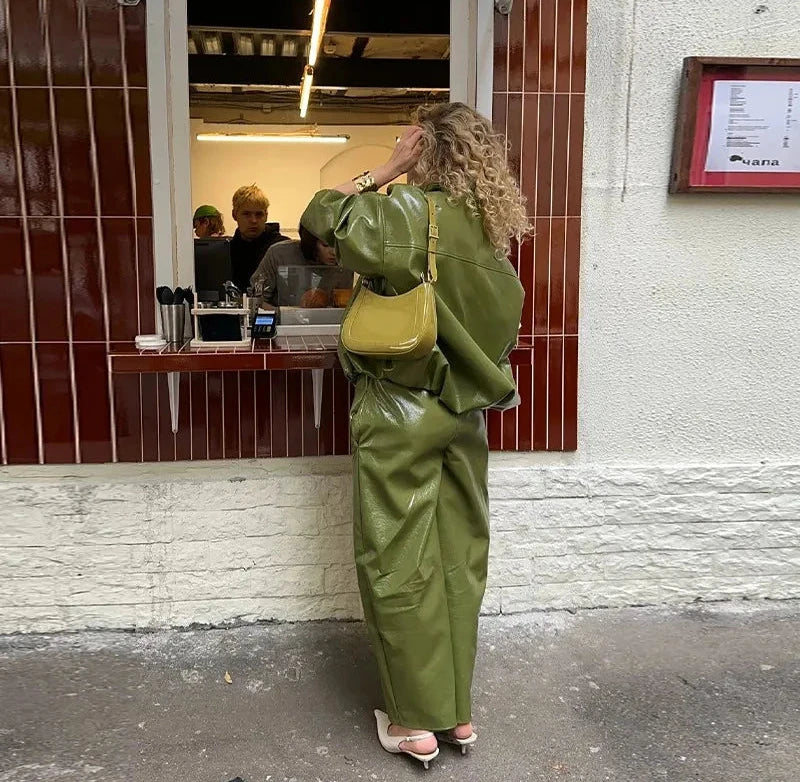 Stand Collar Faux Leather Jacket