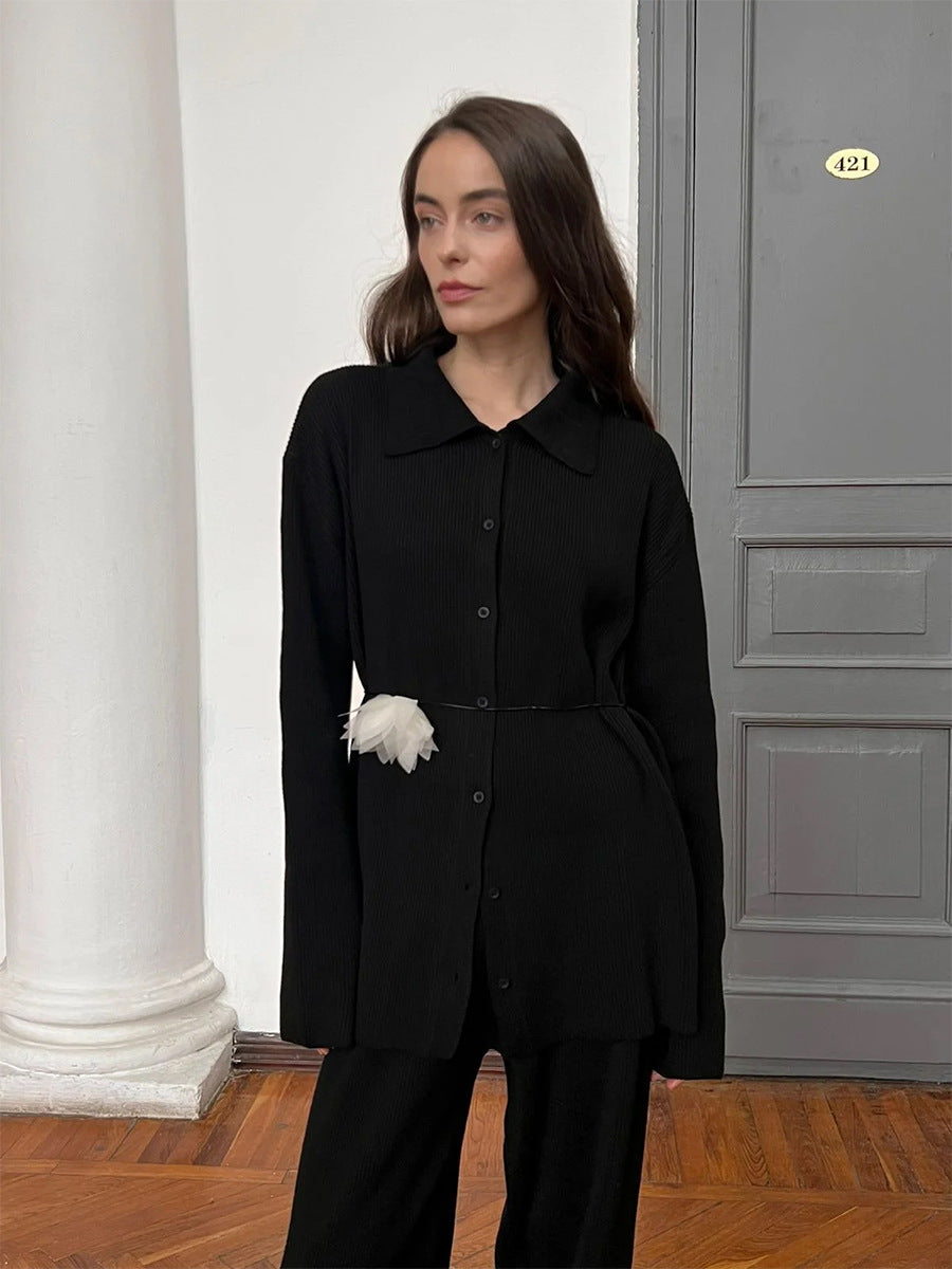 Collared Ribbed Knit Two Piece Set