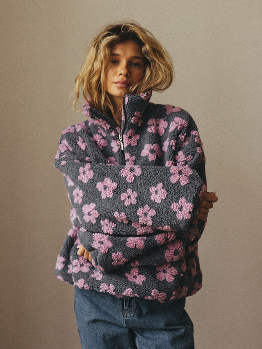 Floral Fleece Quarter Zip Pullover