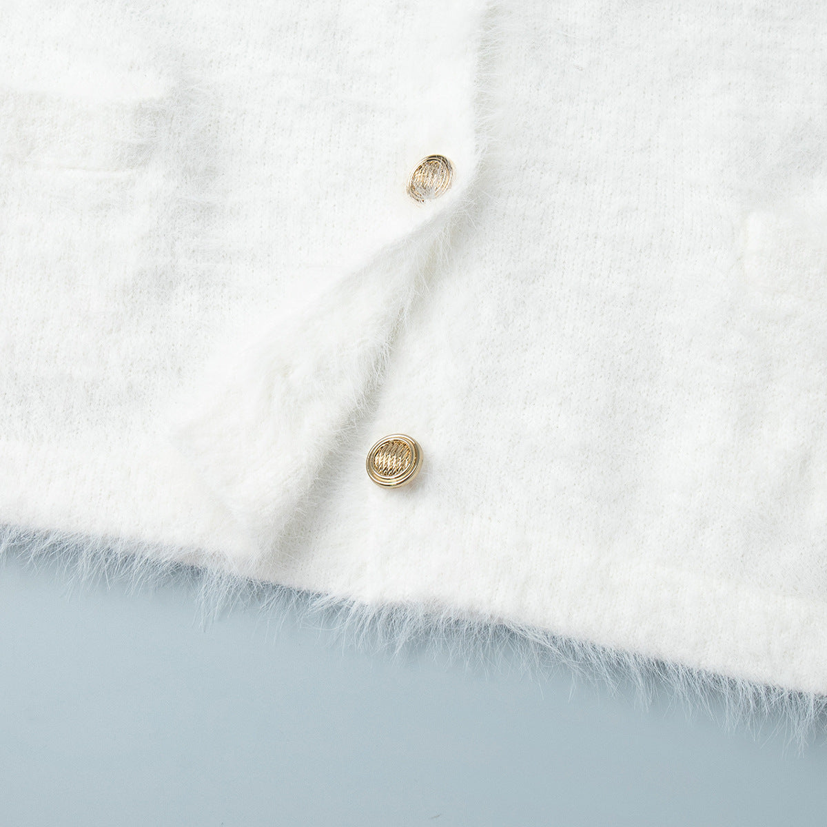 Fuzzy Button Cardigan & Skirt Set