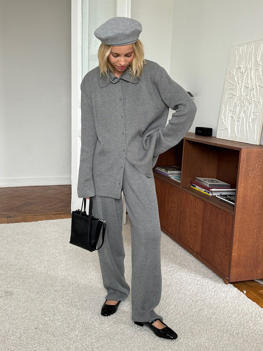 Collared Ribbed Knit Two Piece Set