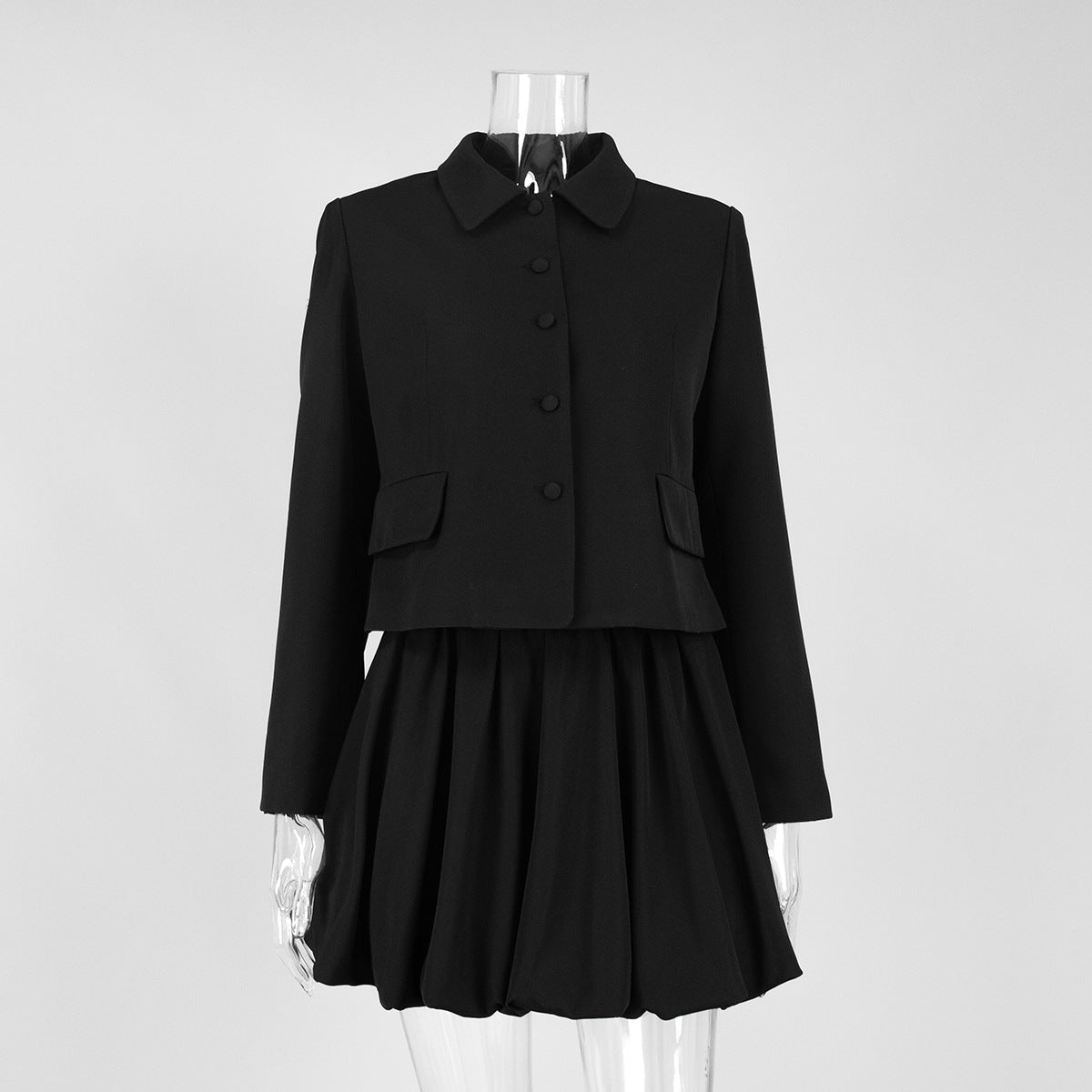 Tailored Cropped Blazer & Pleated Mini Skirt Set