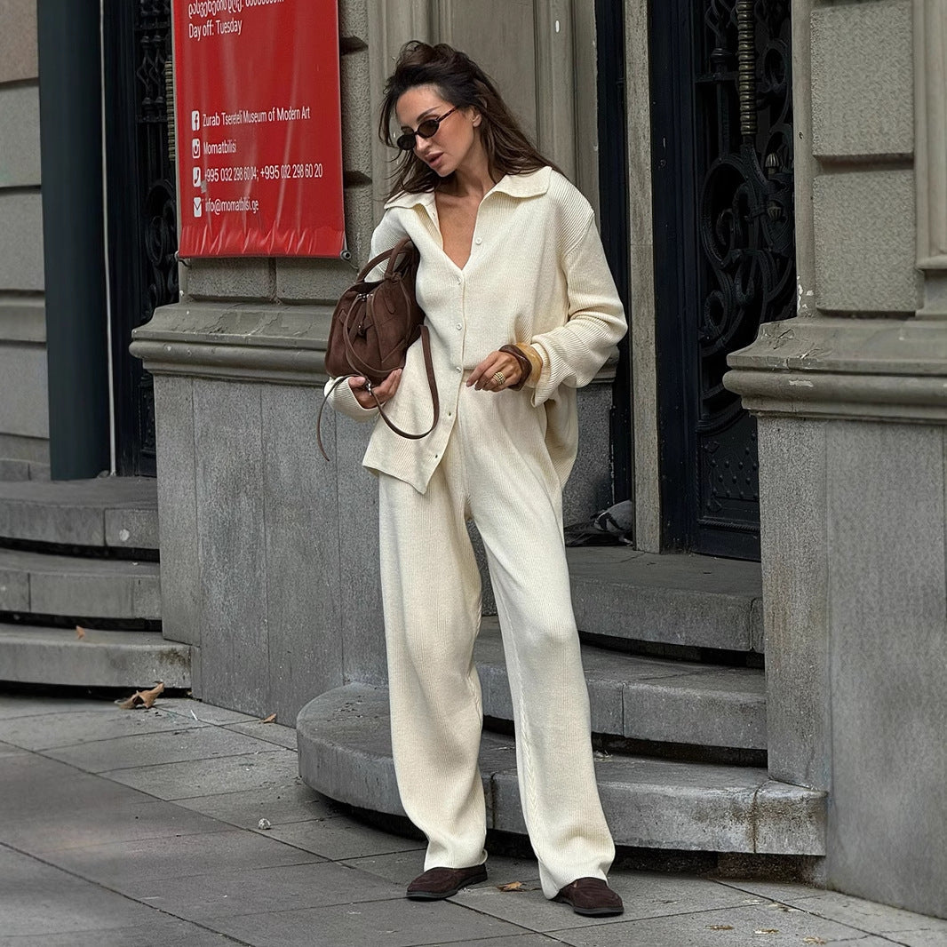 Collared Ribbed Knit Two Piece Set