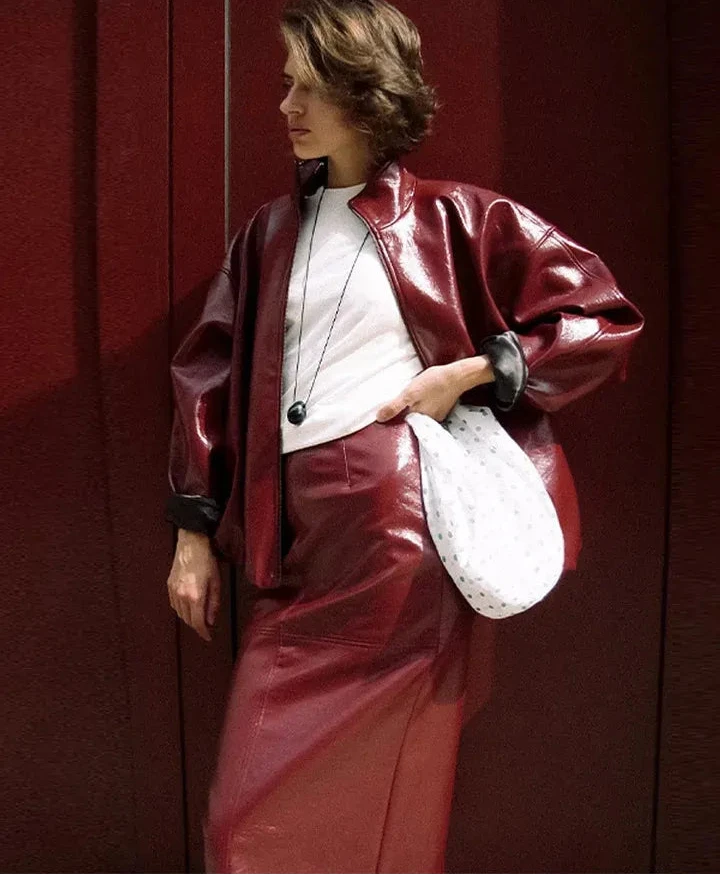 Stand Collar Faux Leather Jacket